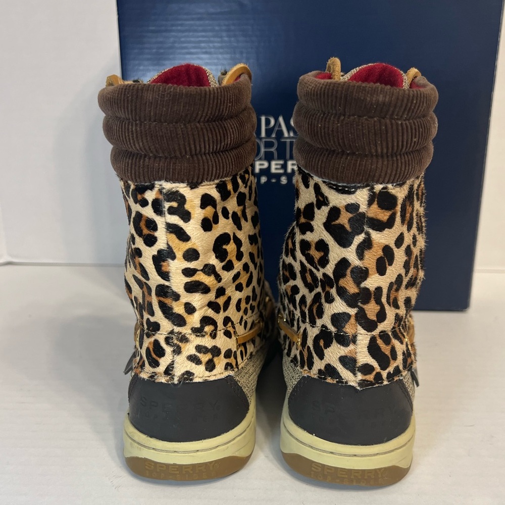Sperry Topsider Hikerfish Leather Leopard Print Calf Hair Boots. Size 6 With Box - Picture 8 of 13